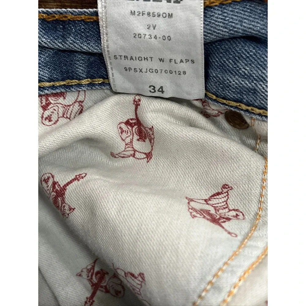 True Religion Jeans Men's 36x34 Blue Denim Straight w/Flaps Retro Rock Skater 34